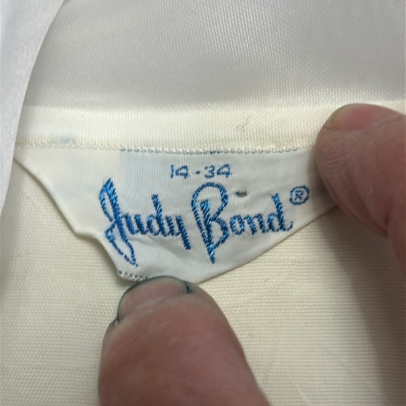 JUDY BOND VINTAGE 1950s EMBROIDERED SHEER SLEEVE BLOUSE SECRETARY BOW SZ 14 - Picture 11 of 16